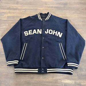 Vintage 90s Sean Jean Varsity Letterman Snap Jacket Y2K Hip Hop Wool Blend SZ XL